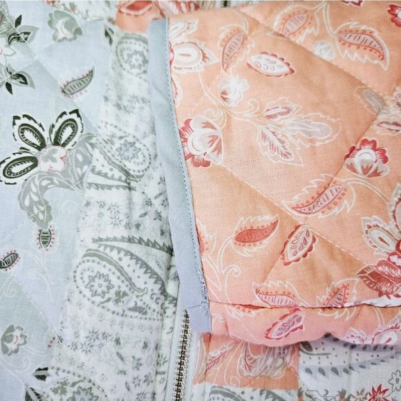7 for All Mankind Quilted Paisley Pastel Patchwork Zip Up Puffer Jacket Coat L - Picture 9 of 13